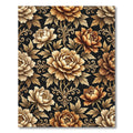 Golden Peony Floral Scroll Black Rug