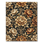 Golden Peony Floral Scroll Black Rug