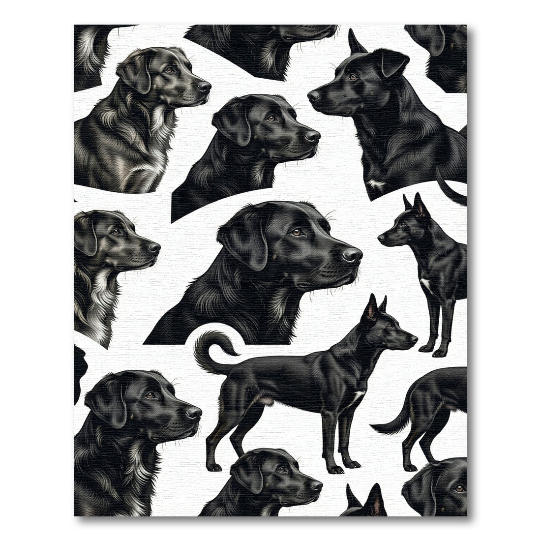 Elegant Black Labradors Illustration Art Rug
