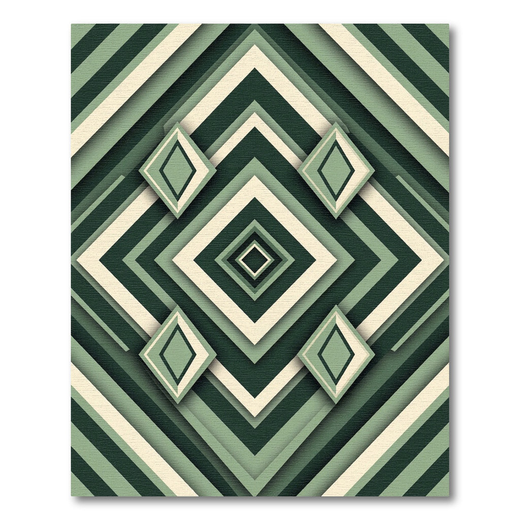 Sage Geometric Layered Diamond Maze Rug