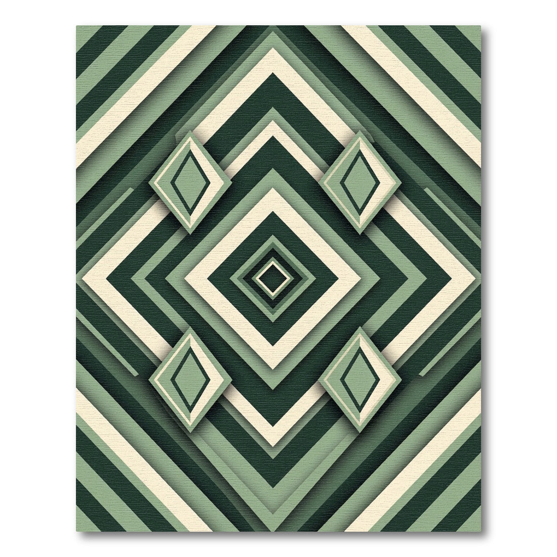 Sage Geometric Layered Diamond Maze Rug