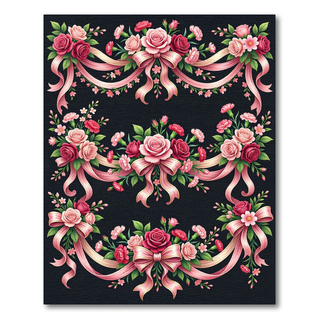 Pink Rose Ribbon Garland Floral Composition Rug