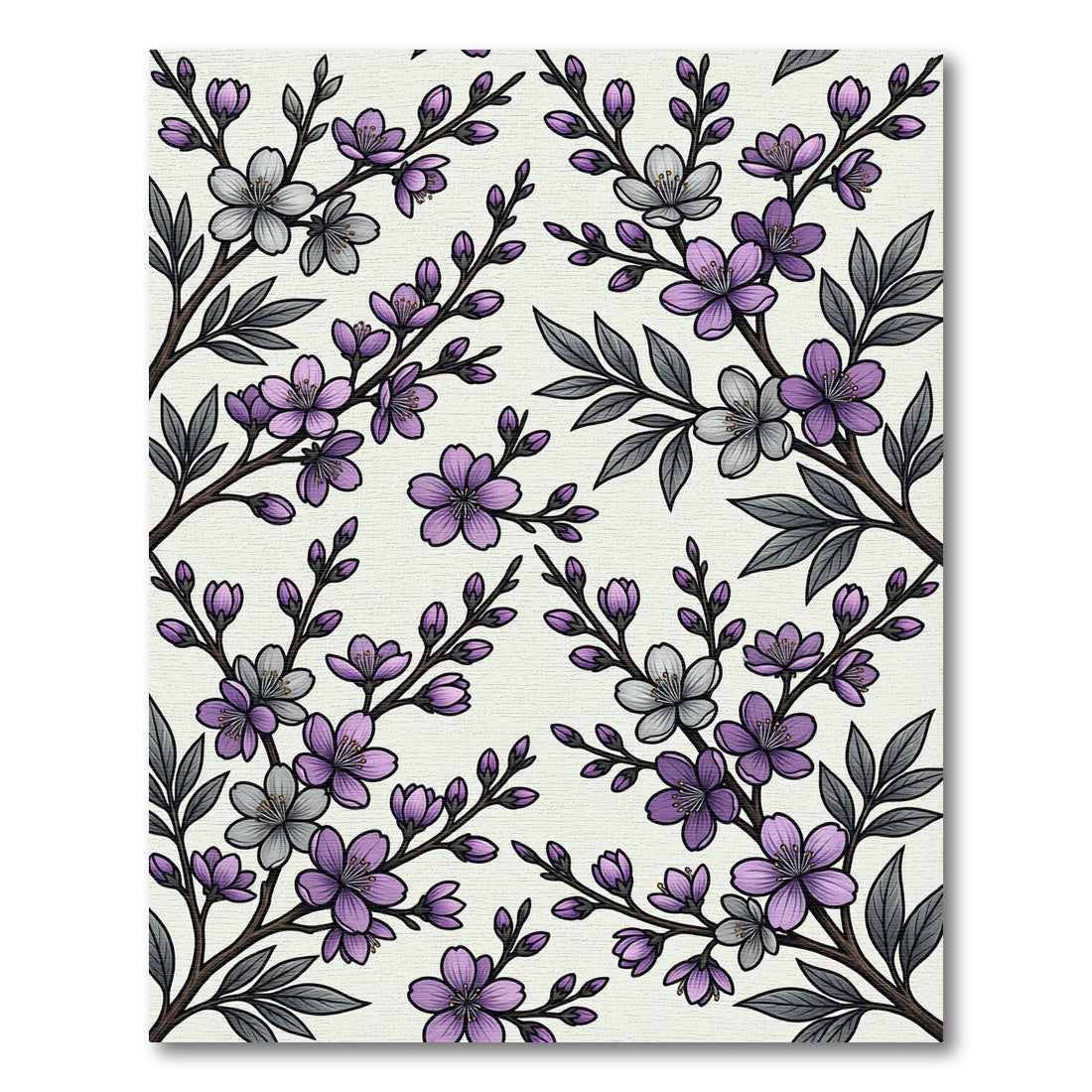 Purple And Gray Blossom Branches Rug