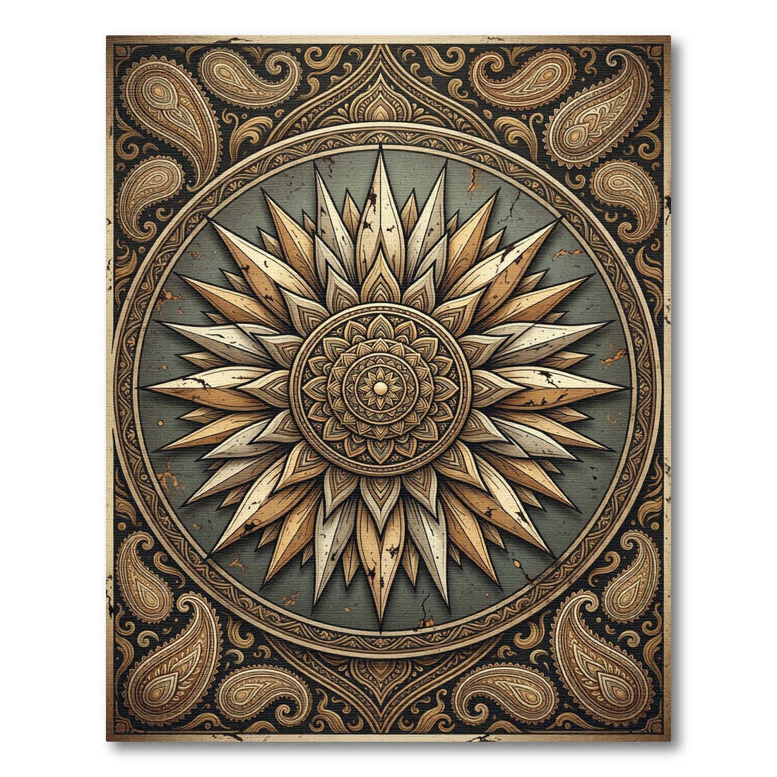 Golden Sunburst Mandala Earthy Accent Rug