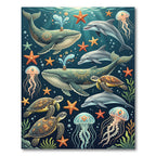 Whimsical Deep Sea Creatures Illustration Rug