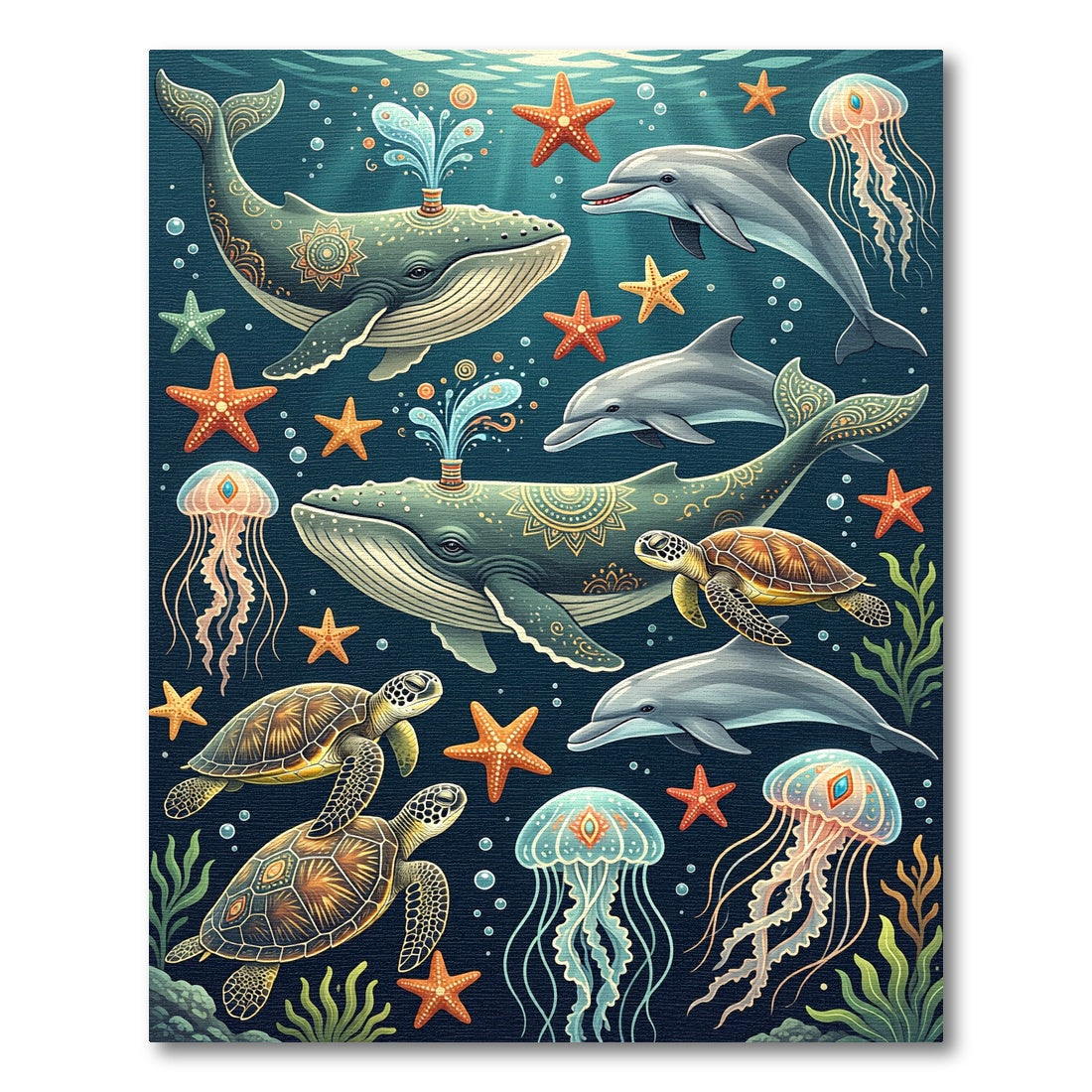 Whimsical Deep Sea Creatures Illustration Rug