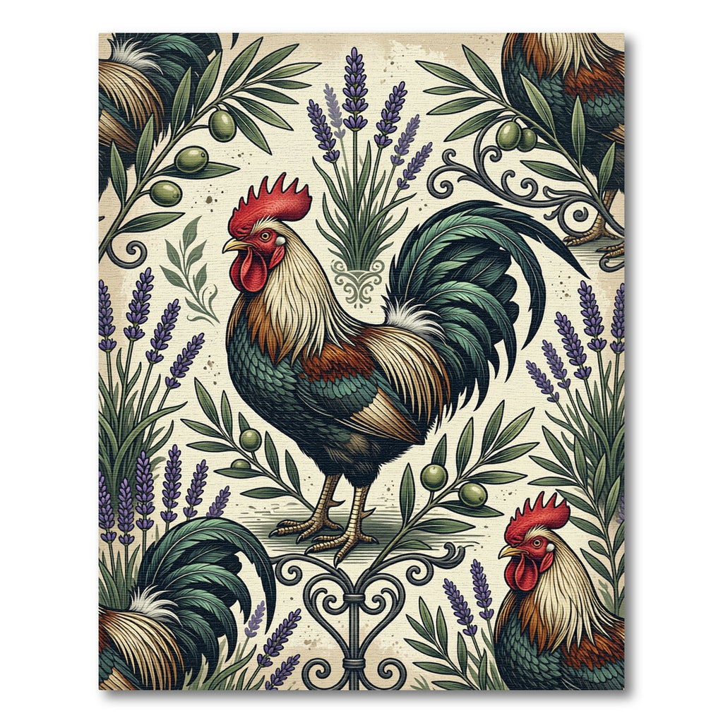 Rustic Rooster Lavender and Olive Branch Rug