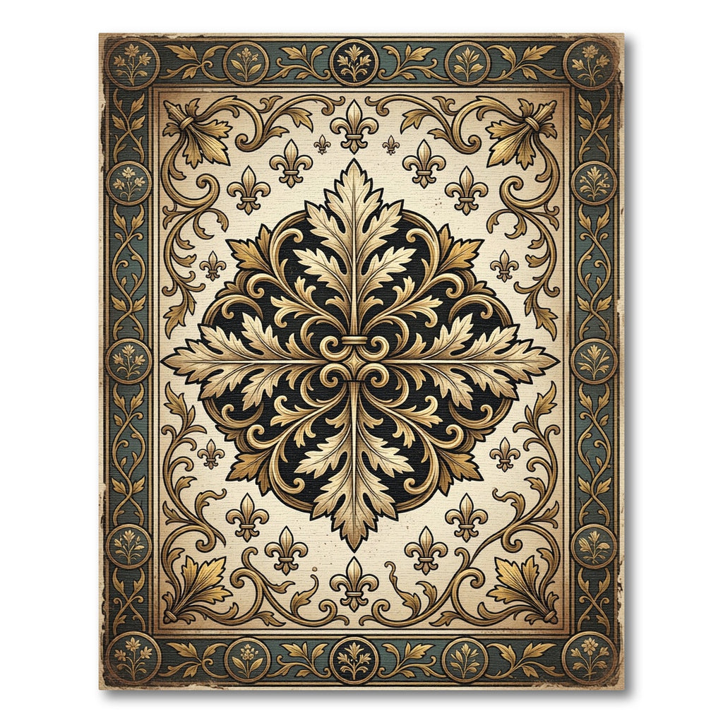 Ornate Gold Fleur-de-lis Cream Tapestry Rug