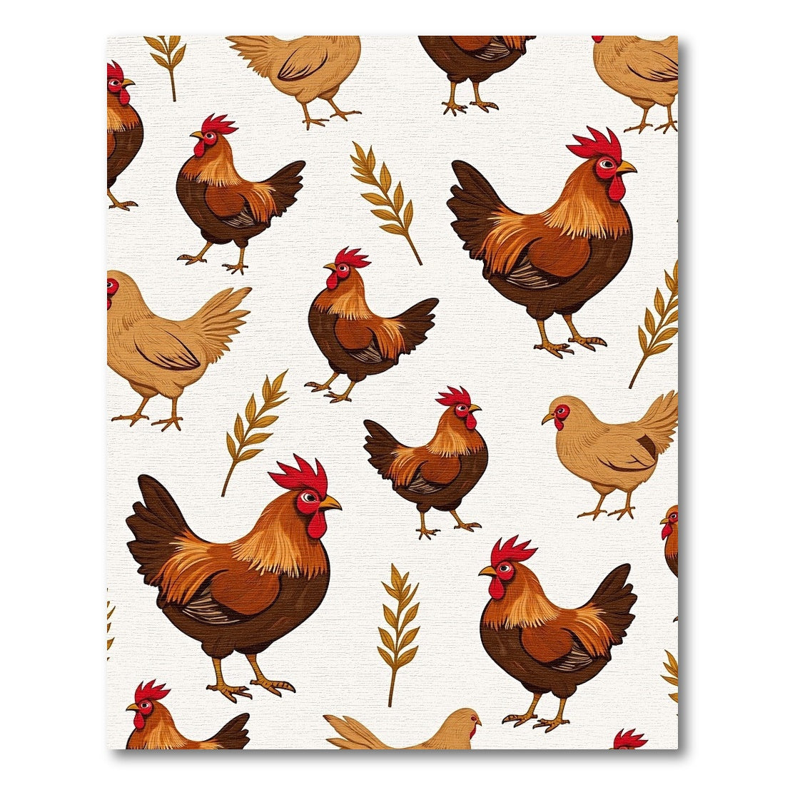 Rooster Hen Autumn Branch Repeat Rug