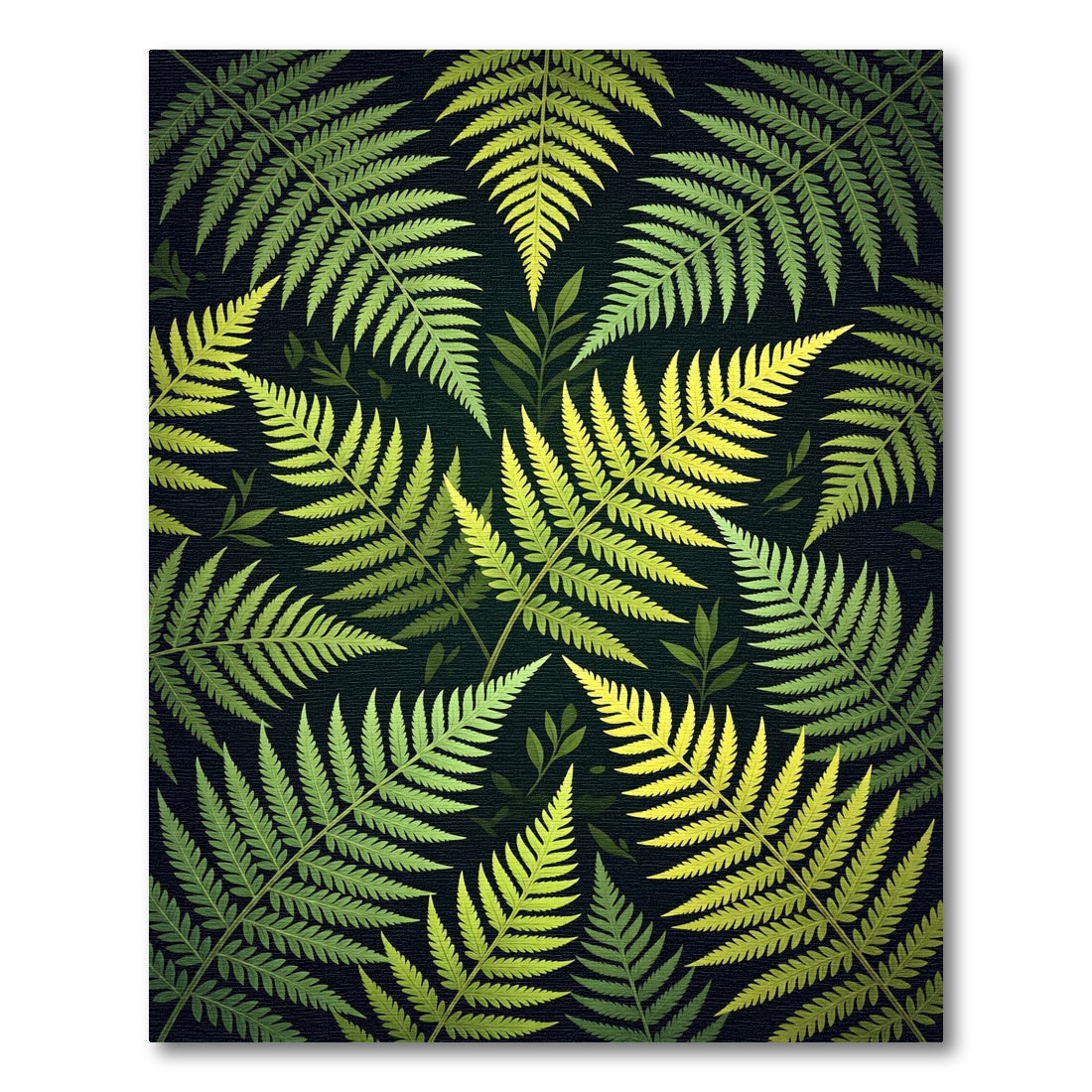 Lush Green Fern Forest Pattern Rug