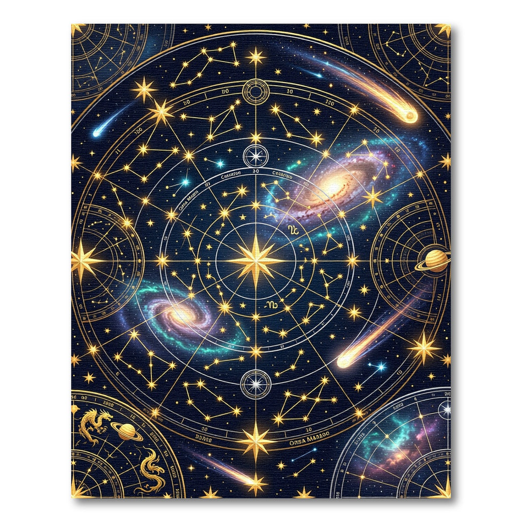 Golden Celestial Galaxy Constellation Map Rug