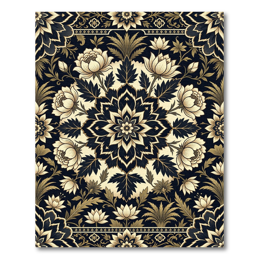 Elegant Gold Cream Floral Medallion Rug