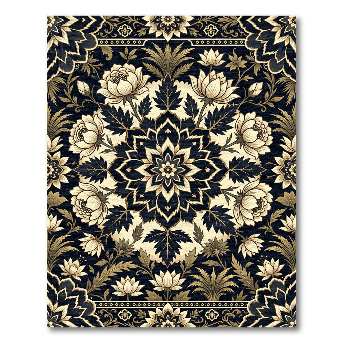 Elegant Gold Cream Floral Medallion Rug