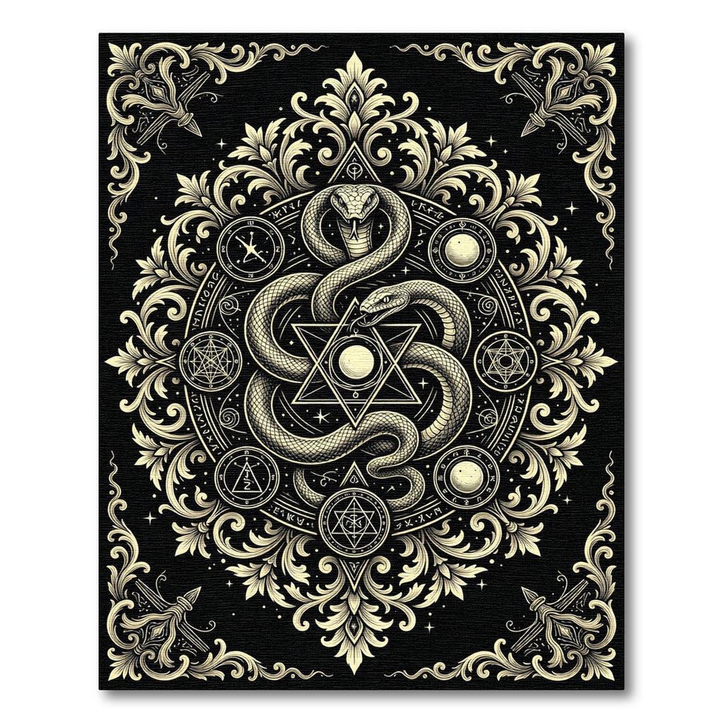 Golden Serpent Occult Hexagram Emblem Rug