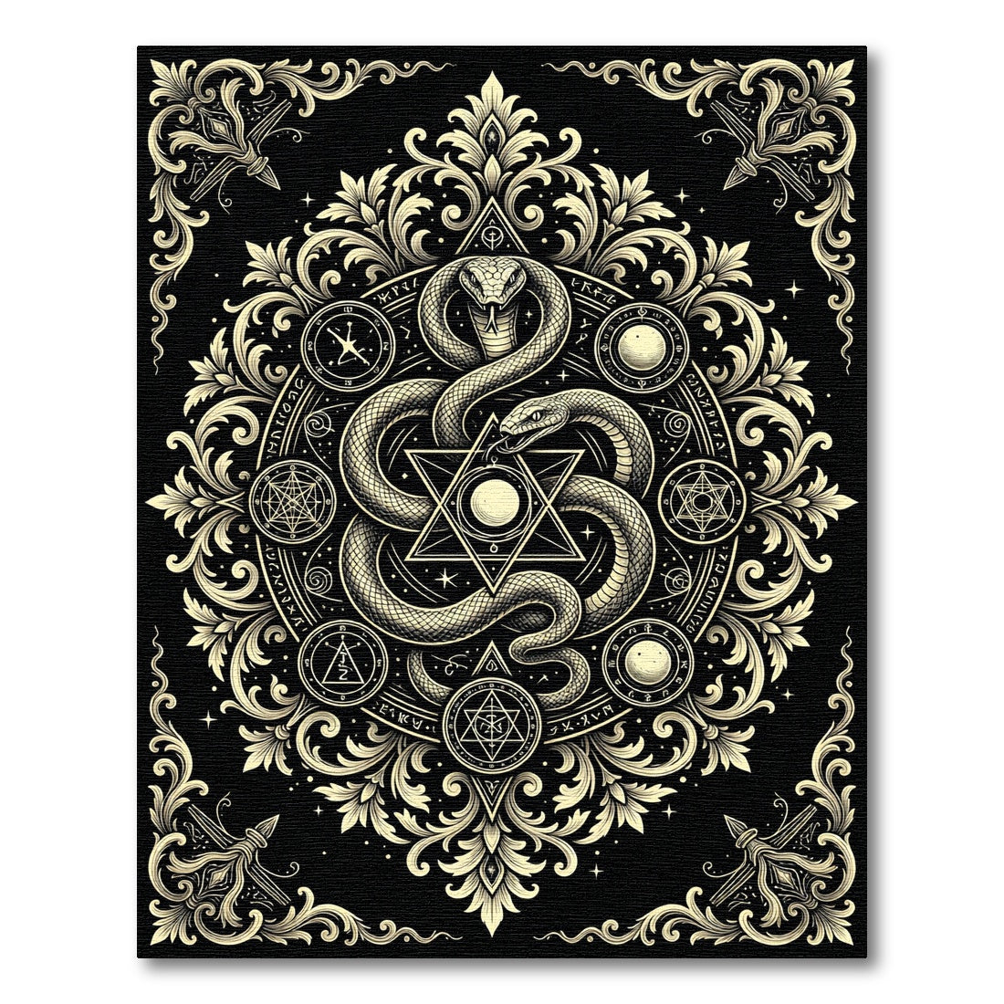 Golden Serpent Occult Hexagram Emblem Rug