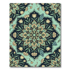 Turquoise Floral Medallion Mandala Garden Rug