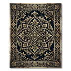 Ornate Black Gold Floral Damask Medallion Rug