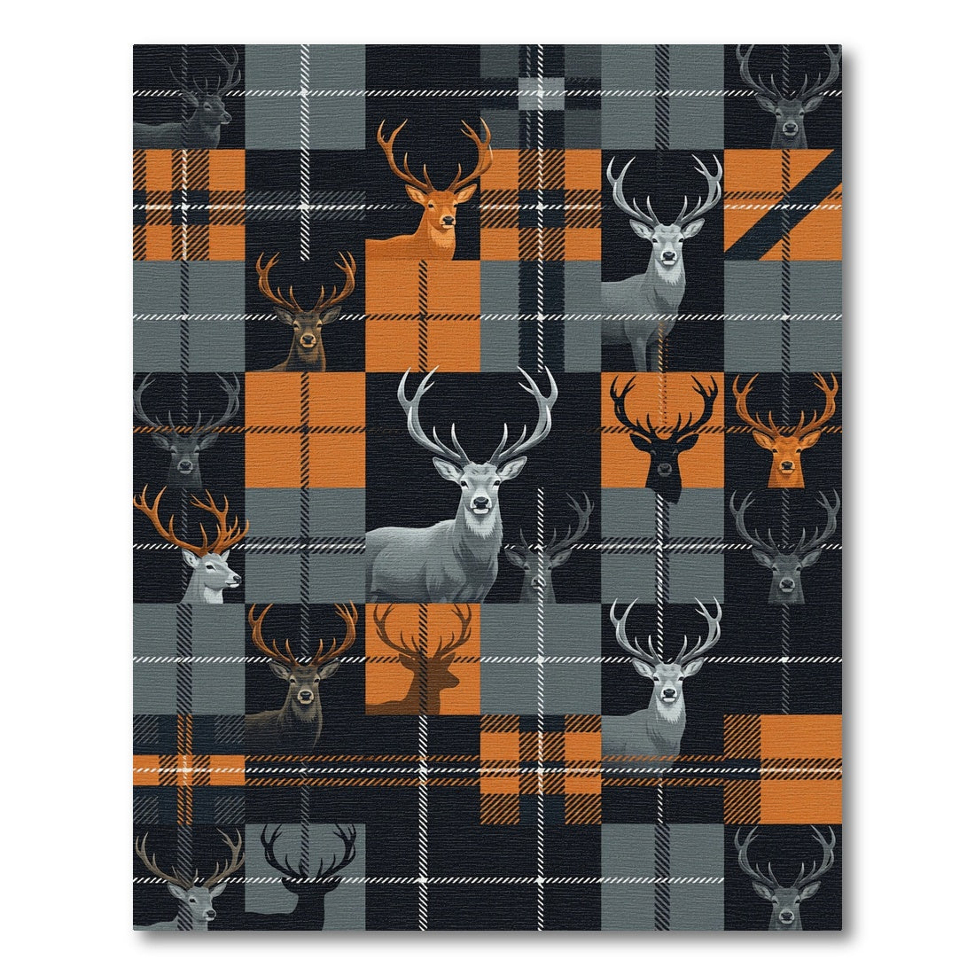 Rustic Orange and Charcoal Deer Plaid Rug