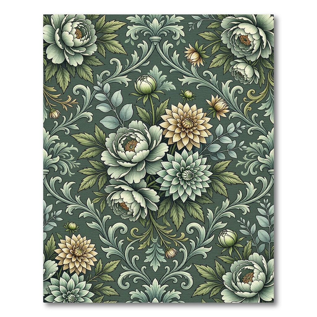 Muted Green Floral Acanthus Vine Rug