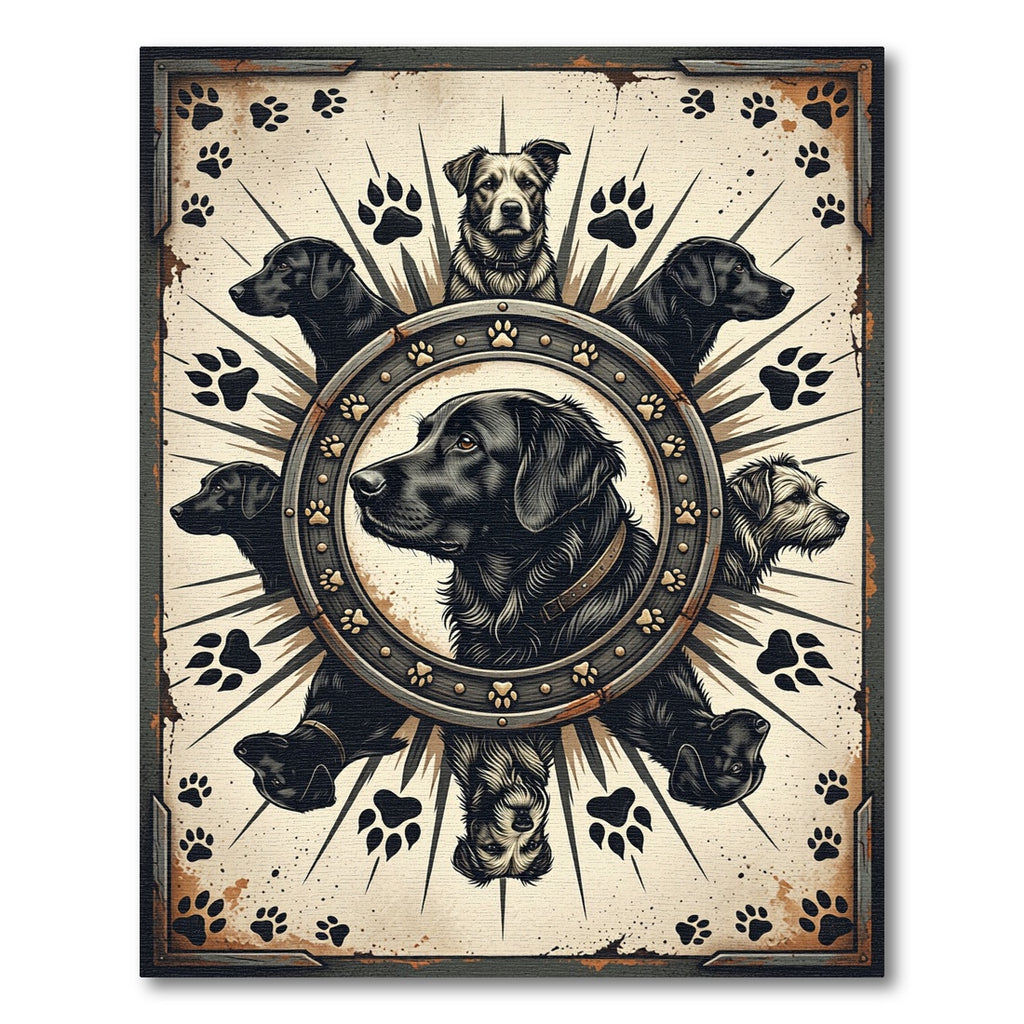 Vintage Black Labrador Compass Art Rug