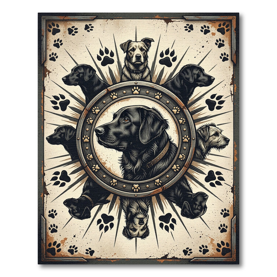 Vintage Black Labrador Compass Art Rug