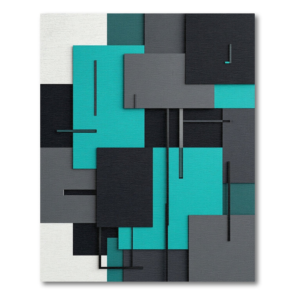 Modern Geometric Teal and Charcoal Composition Rug