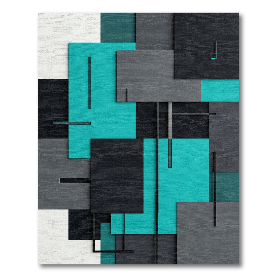 Modern Geometric Teal and Charcoal Composition Rug