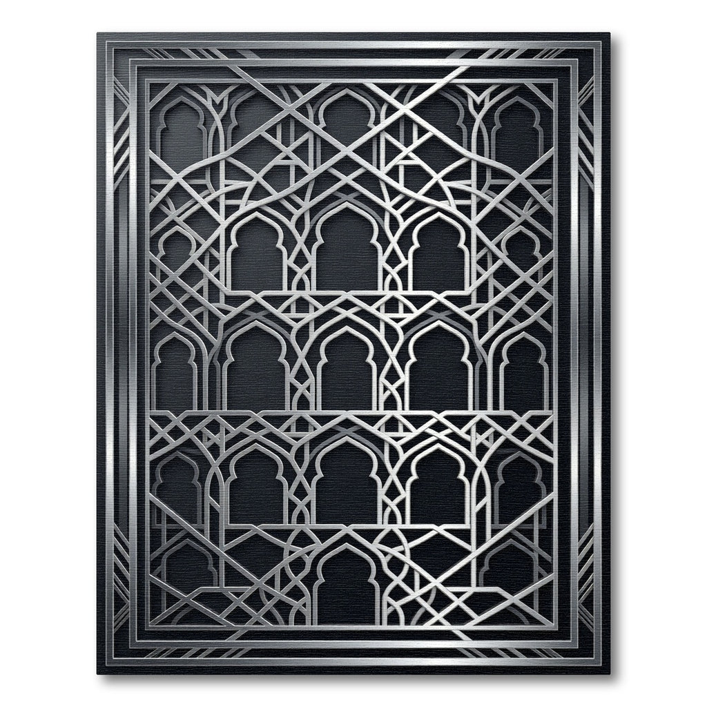 Elegant Silver Arched Lattice Frame Rug