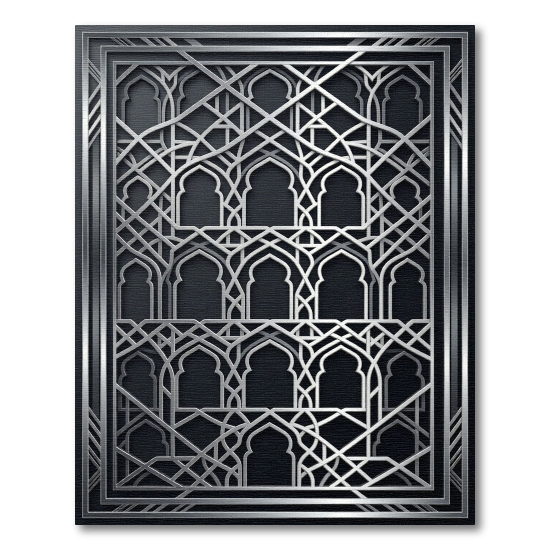 Elegant Silver Arched Lattice Frame Rug