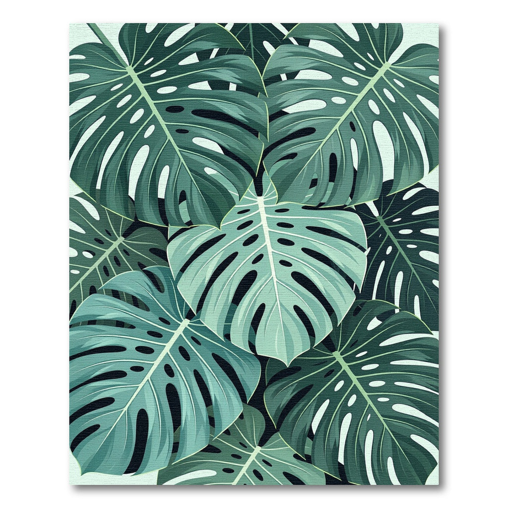 Coastal Teal Tropical Monstera Leaves Rug