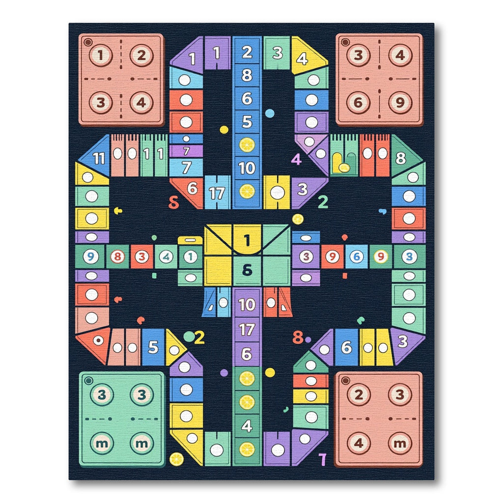 Geometric Multicolored Board Game Grid Rug