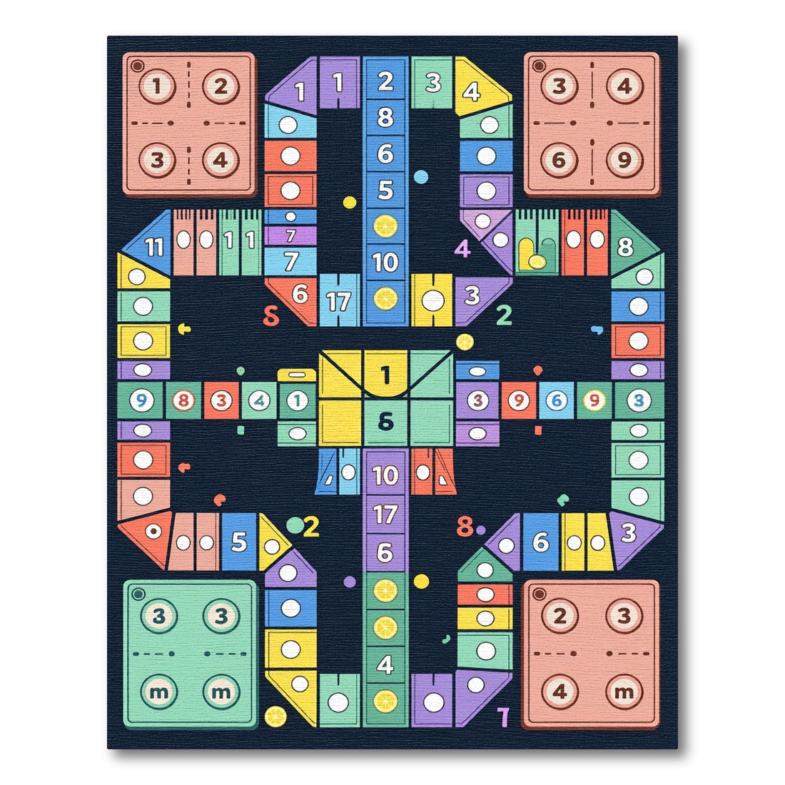 Geometric Multicolored Board Game Grid Rug