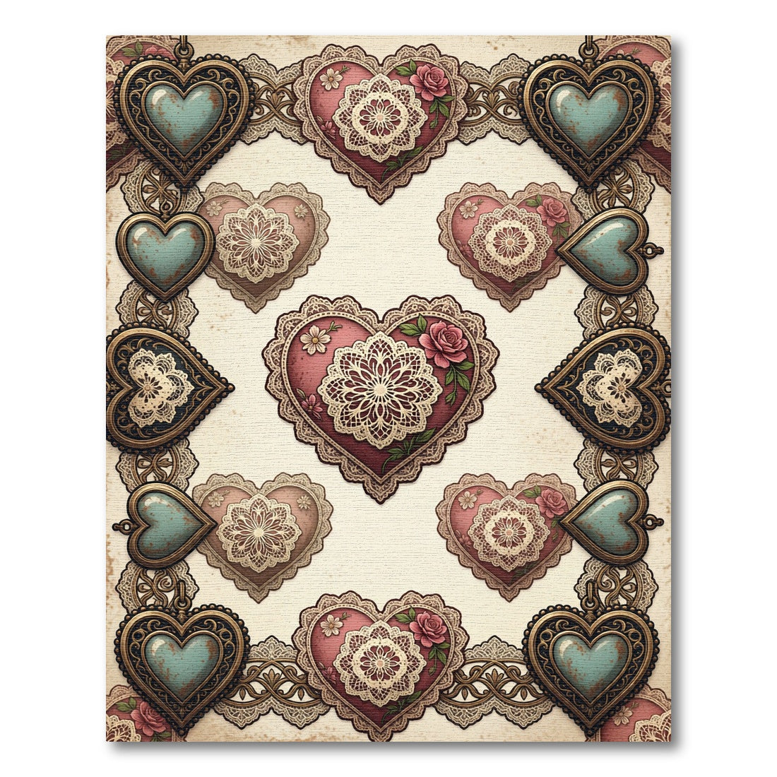 Vintage Heart Lace Floral Charm Rug
