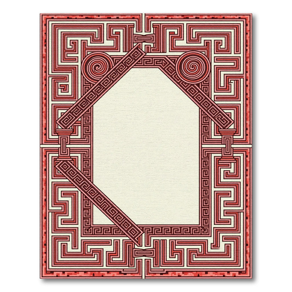 Crimson Maze Geometric Medallion Border Rug