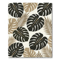 Tropical Monstera Palm Leaf Beige Black Rug