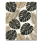 Tropical Monstera Palm Leaf Beige Black Rug