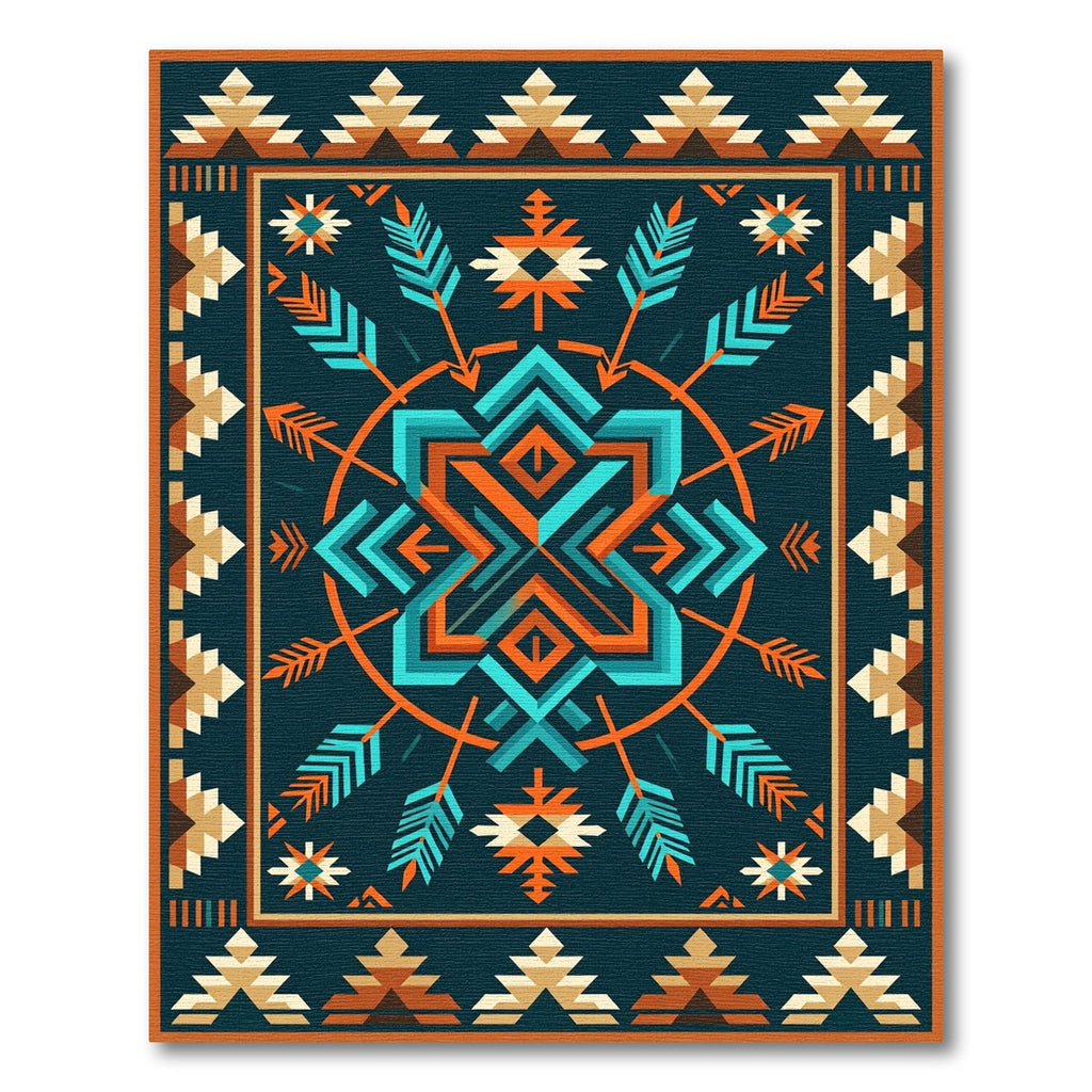 Turquoise Orange Geometric Feather Arrow Rug