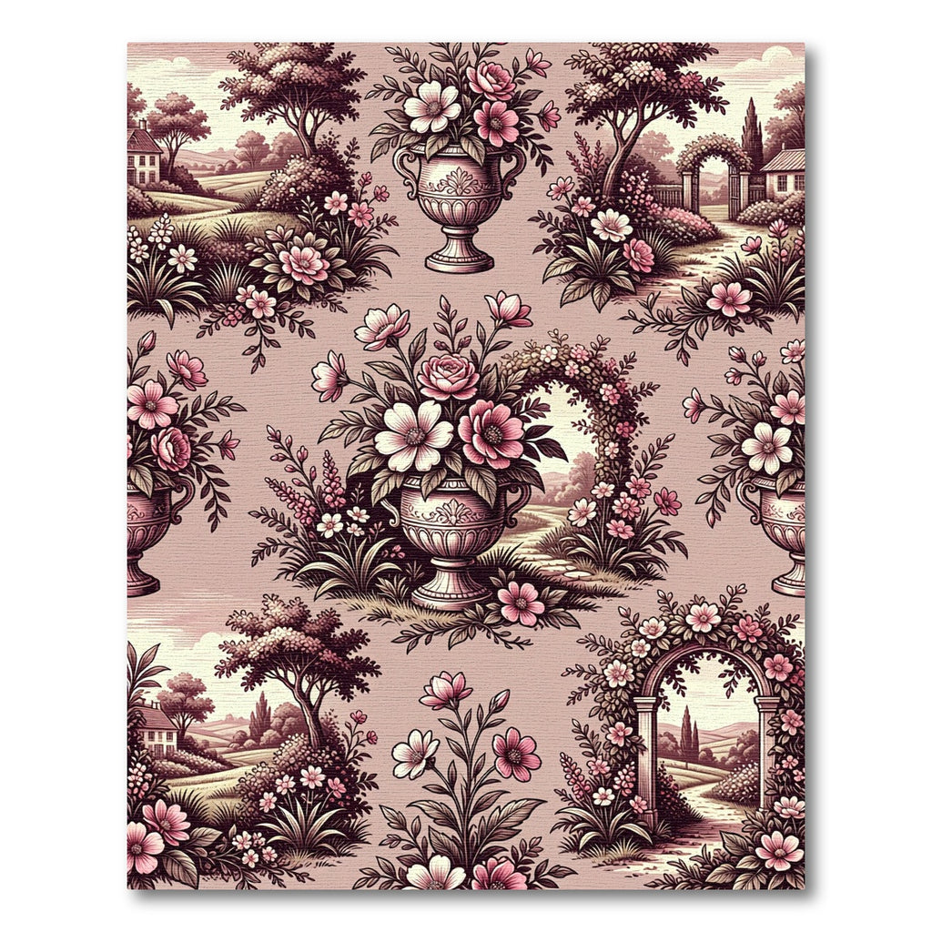 Vintage Dusty Rose Floral Urn Landscape Rug