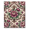 Elegant Pink Peony Damask Scroll Art Rug