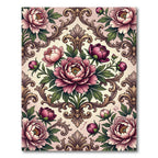 Elegant Pink Peony Damask Scroll Art Rug