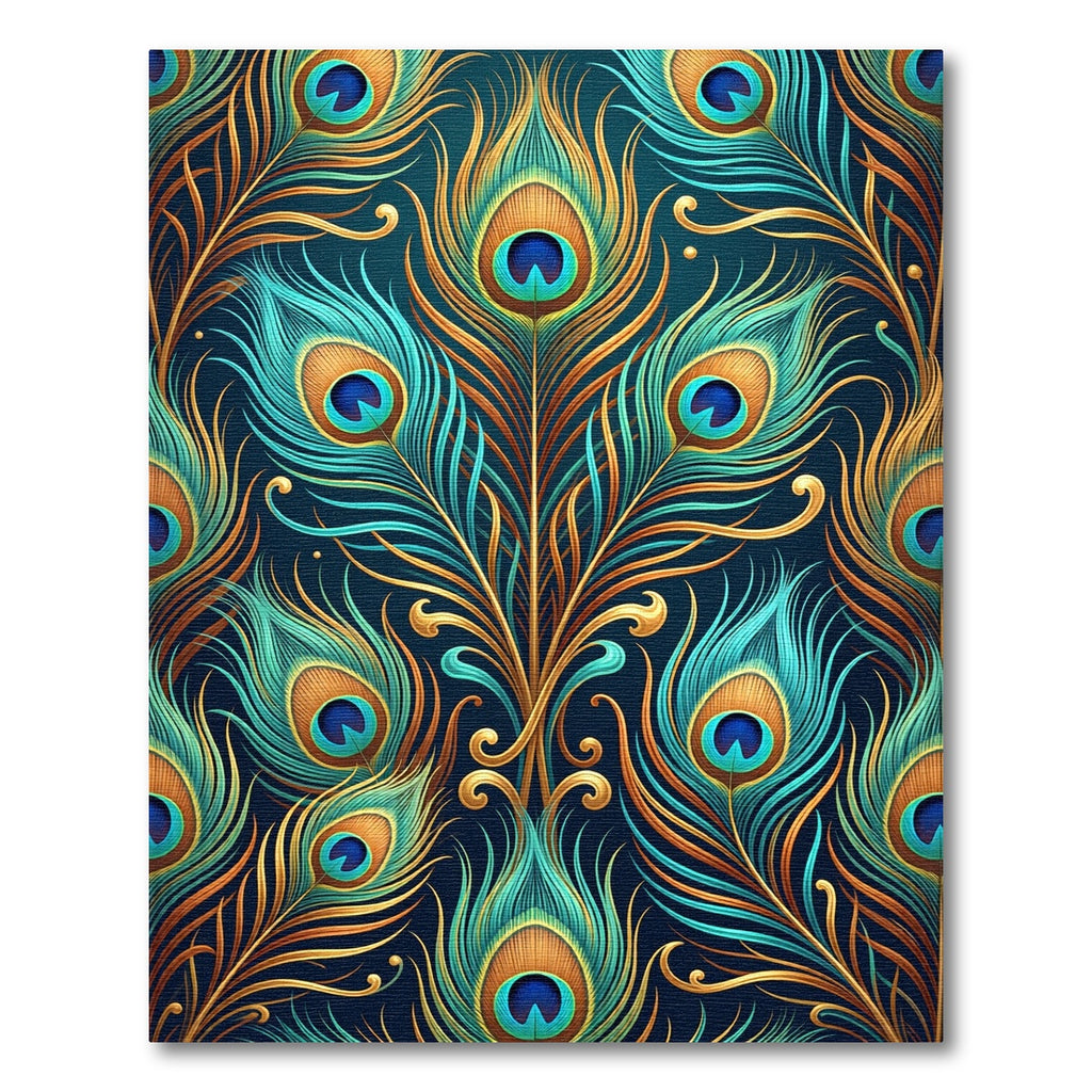 Exotic Teal Gold Peacock Feather Medallion Rug