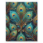 Exotic Teal Gold Peacock Feather Medallion Rug