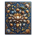 Golden Lotus Floral Navy Luxury Rug