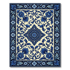 Classic Blue Floral Scroll Medallion Rug