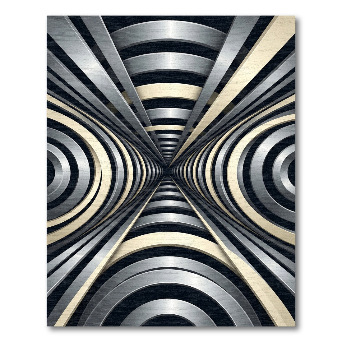 Metallic Silver Abstract Geometric Tunnel Rug