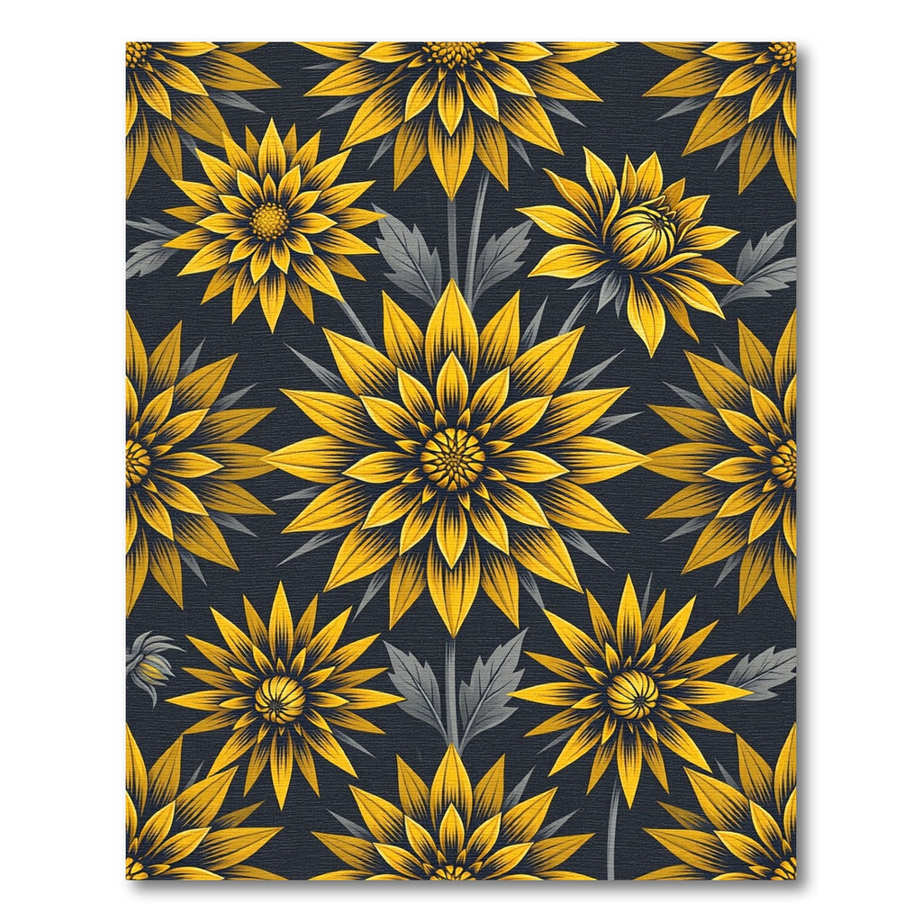 Golden Sunflower Floral Black Background Rug