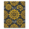 Golden Sunflower Floral Black Background Rug