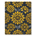 Golden Sunflower Floral Black Background Rug