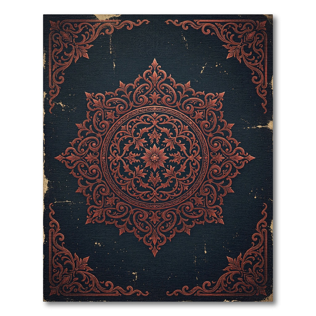 Ornate Copper Floral Medallion Charcoal Rug