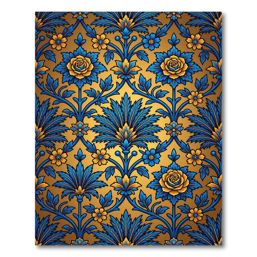 Blue Golden Floral Vine Ornament Rug